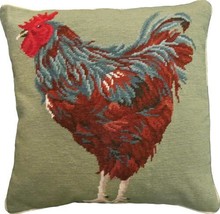 Throw Pillow FARM AND RANCH Rhode Island 18x18 Red Needlepoint Canvas Wool Poly - £212.55 GBP