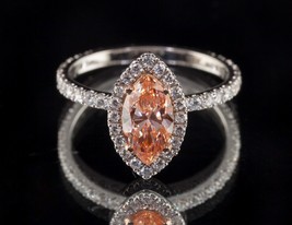 1.03 Ct Marquise Cut Fancy Pink Lab Created Diamond Ring 18k White Gold - £5,509.06 GBP