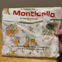Vintage Cannon Monticello Orange FULL Fitted Pink FLOWER CLUSTERS No-Iron - $34.74 CAD