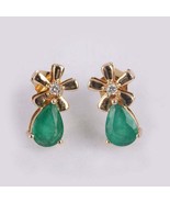 Solid 1.00 Ct Pear Green Emerald Solitaire Stud Earrings 14K Yellow Gold... - £37.27 GBP