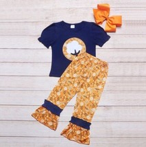 NEW Boutique Cotton Ball Fall Harvest Ruffle Leggings Girls Outfit Set - £10.86 GBP