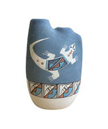 VTG Pueblo Wedding Vase Pot White Blue Native American Signed Lizard Gecko - $48.51