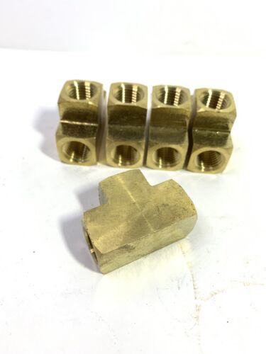 Qty-5 Quality Solid Brass Pipe Tee Female 1/4&quot; Inch NPT Thread Air Fuel ... - $24.50