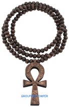 Ankh Egyptian Cross Power Of Life Pendant Necklace 35 Inch Long Beaded Chain - £12.77 GBP