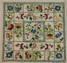 Floral Crewel Finished Jacobean Multi Color Stained Glass Window 3D Vtg - £60.09 GBP