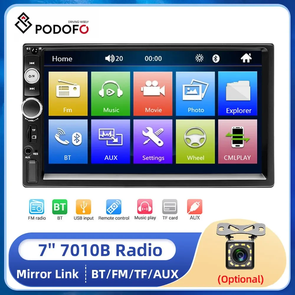 Podofo 2 Din Stereo Receiver Carplay Car Radio FM Audio Bluetooth 7&quot; Autoradio - £41.44 GBP+