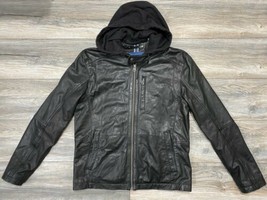 Cole Haan Matte Black Lamb Leather Moto Jacket | Removable Hood | Size Medium | - £197.25 GBP