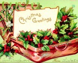 1908 International Art Postcard Christmas Greetings Luggage Holly Emboss... - £3.11 GBP