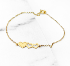 14K 9K Solid Gold Triple Heart Bracelet,Dainty gold hearts bracelet,Gift for her - £161.27 GBP+
