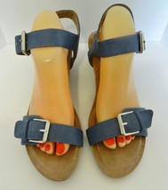 Womens Open Toe Wedge Sandals Giani Bernini Memory Foam Blue Faux Leather Sz 10 - £15.55 GBP