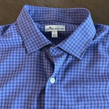 Peter Millar 100% Polyester Button Up Shirt Men&#39;s Size Large Purple Chec... - $416.24 MXN