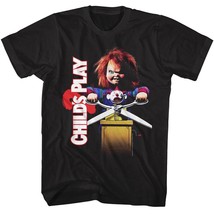 Childs Play 2 Movie Poster Men&#39;s T Shirt Chucky Scissors Cutting Toy Jack-in-the - £22.41 GBP+