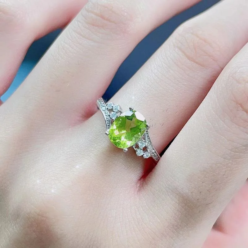 Jewelry 100% Natural Peridot Ring with Main Stone Size of 5*7mm and 925 ... - £52.49 GBP