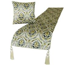 Flamey Damask - Jacquard Grey &amp; Yellow Decorative Bed Runner and Pillow Cover - £60.88 GBP+