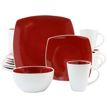 Gibson Home Soho Lounge 16 Piece Soft Square Stoneware Dinnerware Set in Red and - $94.87