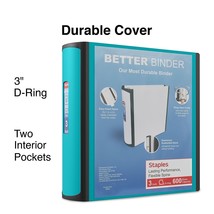 Staples Better 3-Inch D 3-Ring View Binder Teal (15129-US) 702877 - $28.99