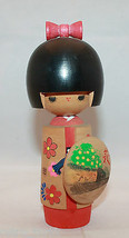 Japanese Sosaku Creative Wooden Kokeshi Doll Girl Kasa Straw Hat Hagi So... - $34.41