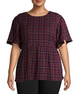 Terra &amp; Sky Women&#39;s Plus Flutter Baby Doll Top 2X (20-22W) Purple Oxford... - $27.86 CAD