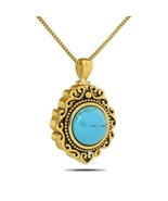 Ancestral Turquoise Gold Steel Keepsake Pendant/Necklace Funeral Cremati... - $140.42 CAD
