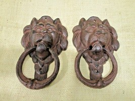 2 Cast Iron Antique Style Rustic LION HEAD Door Knocker Victorian Front ... - $31.99