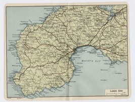 1924 Original Vintage Map Of The Lands End / Penzance Cornwall / England - £17.07 GBP