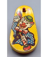 VINTAGE 1950&#39;s U.S. Metal Toy Co. Tin Clown Noise Maker Wooden Handle - £7.50 GBP