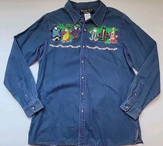 Christopher Radko Bellepointe Button Down Denim Shirt SANTAS Around Worl... - $24.99