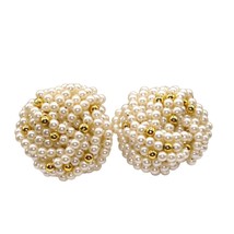 Vintage Luxurious Knot Earrings, Beaded Studs Wedding Jewelry, White and Gold - £29.17 GBP