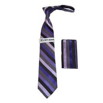 Men's Stacy Adams Tie and Hankie Set Fancy Woven Silky Satin #SAT85 Purple image 3