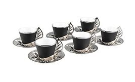 LaModaHome Black Espresso Coffee Cups with Saucers Set of 6, Porcelain Turkish A - £47.06 GBP