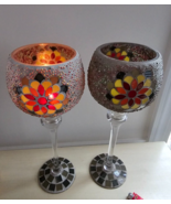 Mosaic and Stained Glass Candle Holders Goblets Autumn Yellow Brown Orange - £31.28 GBP