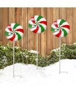 Set of 3 Christmas Peppermint Candy Cane Wind Spinner Yard Stake Outdoor... - $614.37 MXN