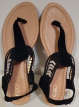 Women&#39;s Rhinestone Arrow Stretch Band Sueded Top Thong Sandals Black Size 8 - $17.63