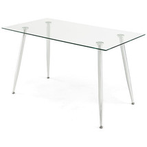 Modern Glass Rectangular Dining Table with Metal Legs-Silver - Color: Silver - $3,859.31 MXN