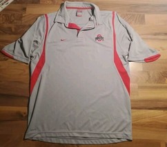 Nike Ohio State Buckeyes Polo Shirt Men&#39;s Medium Gray &amp; Red Fit Dry - £15.68 GBP