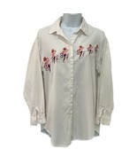 Vintage 90s Cream Incan African Women Embroidered Button Up Blouse Top S... - $450.92 MXN