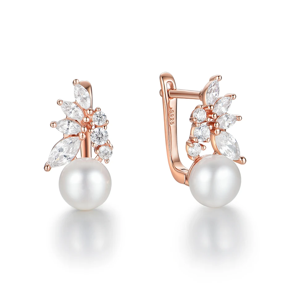Natural Pearl Clip Earrings for Women Sold 925 Sterling Silver Rose gold Plated  - £32.76 GBP