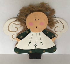 Vintage hand painted wood angel wall hanging country folk art shabby chic decor - $19.75