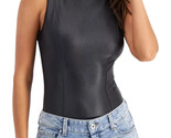 I.N.C. Women&#39;s Size Medium Black Faux Leather Bodysuit Keyhole Back Slee... - $18.69