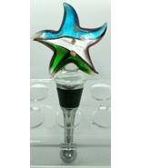 Blue Gray Green Glass Star Wine Stopper Cork 4.5&quot; - £15.53 GBP