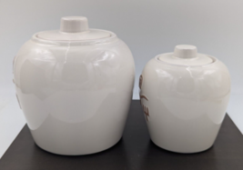 Frankoma Pottery Rach Bone White Cattle Longhorn Canister Jar Set of 2 with Lids image 3