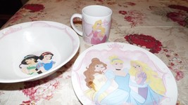 Disney Snow White Ariel Princess Sleeping Beauty Porc. Bowl Plate Cup 3 Pc. Set - £11.23 GBP