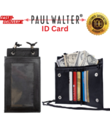 Men Women Pure Genuine Leather Black Bifold ID Card,Name Pouch with Neck... - $10.81