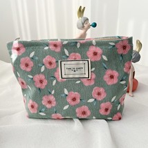 Corduroy Make Up Organizer Clutch Bag Retro Flower Print Cosmetic Bag Wash Bag W - £18.15 GBP