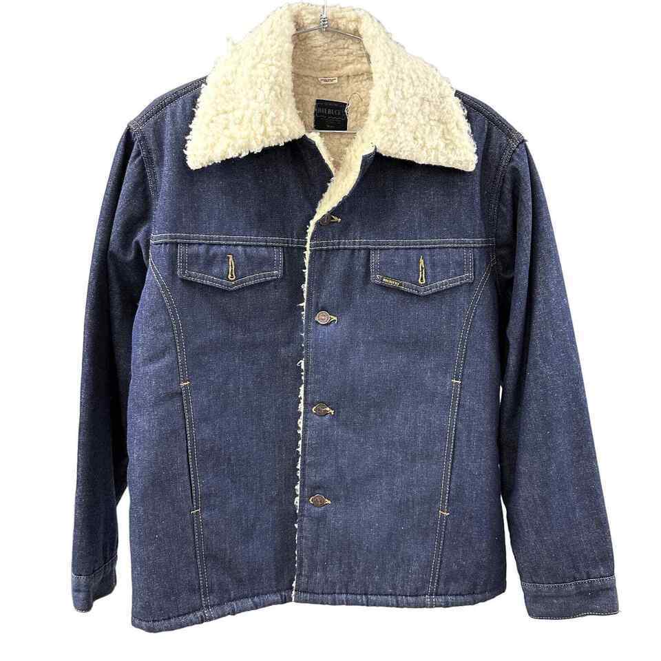 60s -70s VTG Sears Roebucks Blue Denim Jacket Sherpa Western Sz 42-R Wor... - $61.48