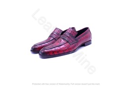 Handmade Men&#39;s Red Patina Crocodile Leather Dress Loafers Shoes For Men - £111.49 GBP