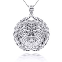 .925 Sterling Silver Lion Mane Head Laurel Wreath Pendant Necklace - £40.16 GBP+