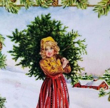 Christmas Postcard Whitney Women Carries X-mas Tree Vintage 1915 Nashua NH - £11.14 GBP