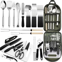 Portable Camping Kitchen Utensil Set-27 Piece Cookware Kit, Stainless Steel - £52.11 GBP