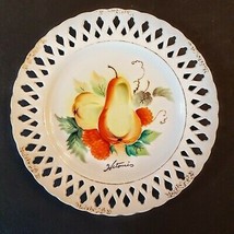 Hitomi signed Porcelain Plate Hand Painted Pear 8&quot; Reticulated Lace Edge... - $186.74 MXN